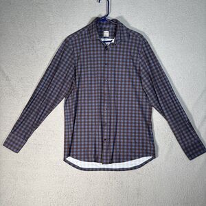 Stenstroms Fitted Body Shirt Men’s Size M Blue Brown Plaid Casual Button Down